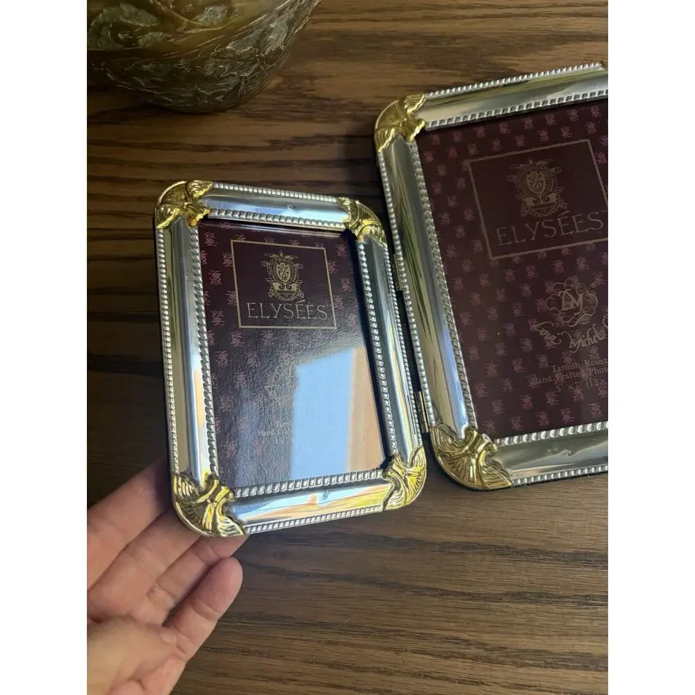 Vintage Trifold Frame ELYSEES Ornate Silver and Gold Standing Picture Frame